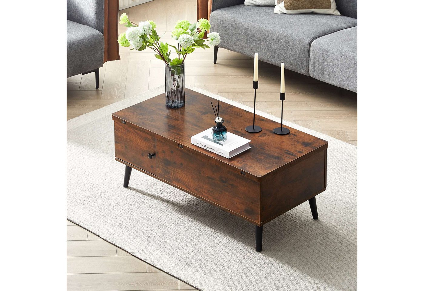 Ofcasa Couchtisch Sofatisch mit Höhenverstellbarer (1 Tisch), 4-in-1-Multifunktions-Wohnzimmertisch mit Stauraum von Ofcasa