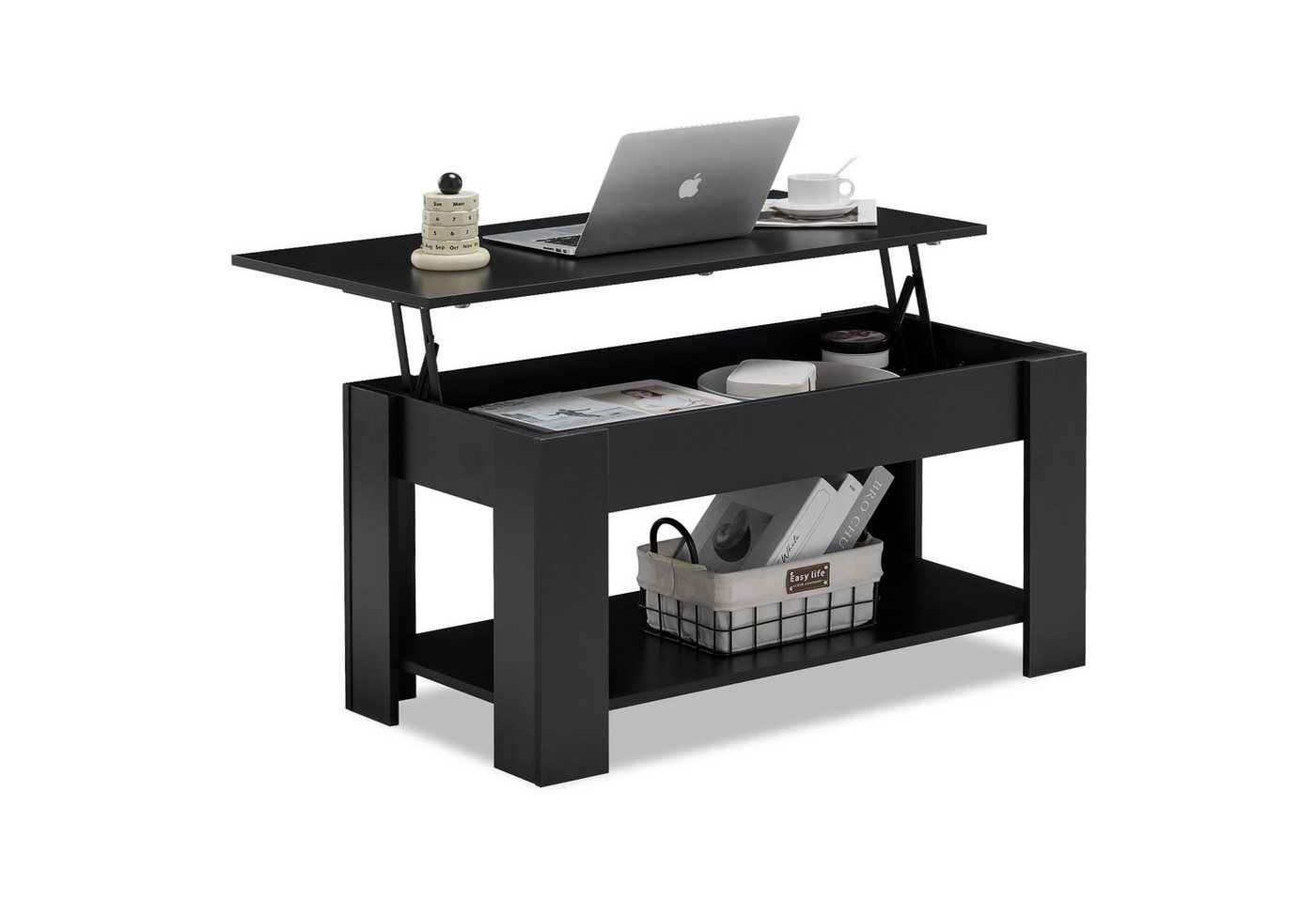 Ofcasa Couchtisch Sofatisch mit liftbarer Arbeitsplatte (1 Tisch), höhenverstellbar, mit Stauraum von Ofcasa