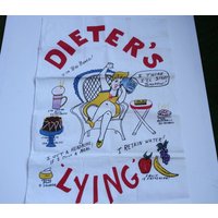 Vintage Dieter Es Lying Towel Silly Diet Dish Oder Geschirrtuch Kalorien Junk Food I'll Start Tomorrow 60Er Mid Century Kitchen Diäthandtuch von OffbeatAvenue