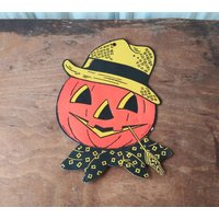 Vintage Halloween Kürbis Schal Jack O Laterne Die Cut Dekoration Leicht Geprägt H. E. Luhrs Made Usa 50Er 60Er Mid Century Herbst Dekor von OffbeatAvenue