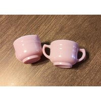 Vintage Mini Pastell Rosa Zucker & Milchkälte Hasel Atlas 50Er Jahre Mid Century Küche Esszimmer Servier Tee Set Personal Size von OffbeatAvenue