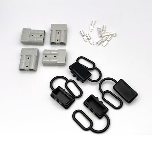 Offgridtec 4er-Pack Anderson Stecker mit Staubschutzkappe für 6AWG Kabel, Anderson SB50 Kompatibel, Sichere Kontaktstifte, Robuster Kunststoff 50A 600V Stecker für Solarmodule & Ladesysteme (Grau) von Offgridtec