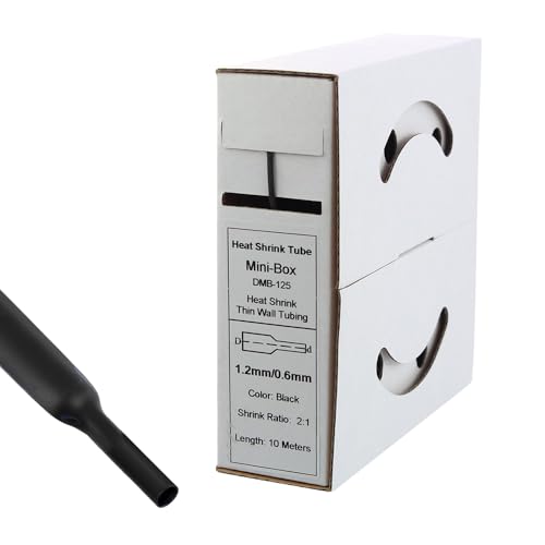 Offgridtec 10m Schrumpfschlauch mit Kleber 1,2 mm > 0,6 mm, 2:1 Schrumpfrate, Dual-Wand, Halogenfrei, Flammhemmend, Wasserdichte Kabelisolierung, Leicht zu Schneiden, Inklusive Spenderbox, Schwarz von Offgridtec