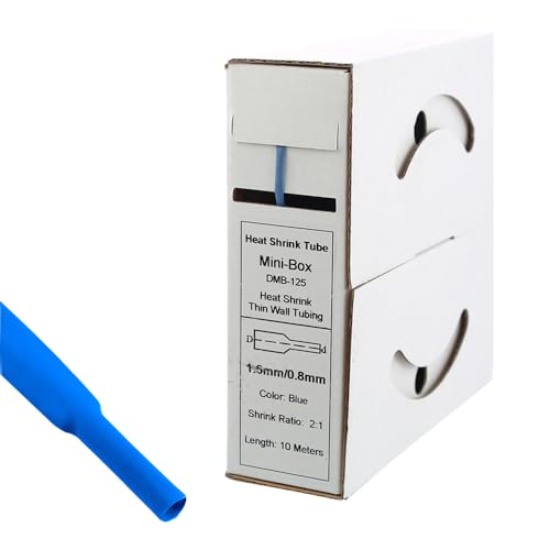 Offgridtec 10m Schrumpfschlauch mit Kleber 1,6mm auf 0,8mm Schrumpfrate, Dual-Wand, Halogenfrei, Flammhemmend, Wasserdichte Kabelisolierung, Leicht zu Schneiden, Inklusive Spenderbox, blau von Offgridtec