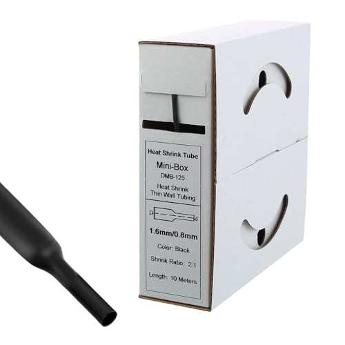 Offgridtec 10m Schrumpfschlauch mit Kleber 1,6mm auf 0,8mm Schrumpfrate, Dual-Wand, Halogenfrei, Flammhemmend, Wasserdichte Kabelisolierung, Leicht zu Schneiden, Inklusive Spenderbox, Schwarz von Offgridtec