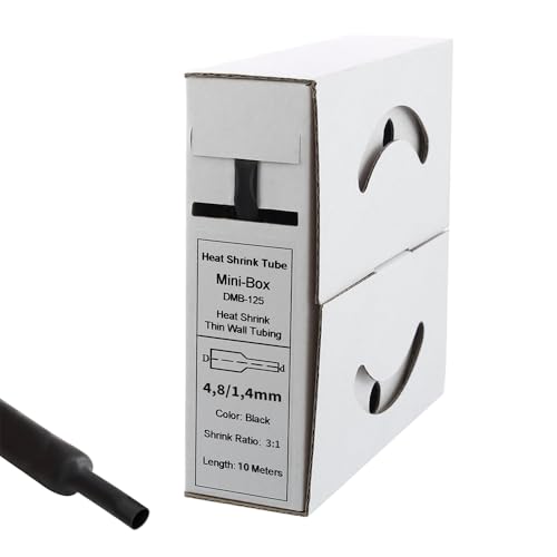 Offgridtec 10m Schrumpfschlauch mit Kleber 4,8mm > 1,5 mm, 3:1 Schrumpfrate, Dual-Wand, Halogenfrei, Flammhemmend, Wasserdichte Kabelisolierung, Leicht zu Schneiden, Inklusive Spenderbox, Schwarz von Offgridtec