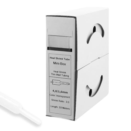 Offgridtec 10m Schrumpfschlauch mit Kleber 4,8 mm > 1,5mm, 3:1 Schrumpfrate, Dual-Wand, Halogenfrei, Flammhemmend, Wasserdichte Kabelisolierung, Leicht zu Schneiden, Inklusive Spenderbox, Transparent von Offgridtec