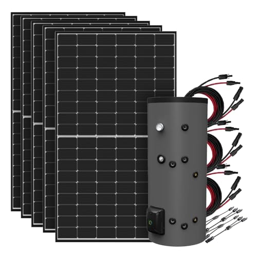 Offgridtec 2,25kW Solar-Warmwasserbereitungssystem mit 200L Fothermo Hybrid-Boiler, Plug & Play, Backup bis zu 1800W, 65°C Max. Temperatur, Fünf 450W Bifaziale N-TOPCon Solarpanels, 22,52% Effizienz von Offgridtec