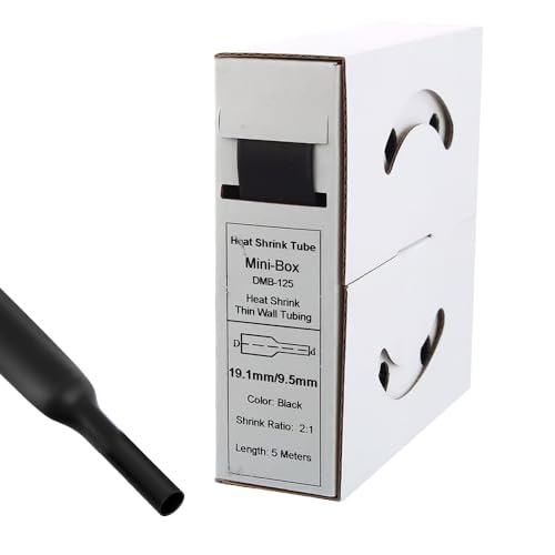 Offgridtec 5m Schrumpfschlauch mit Kleber 19,1mm > 9,5mm Schrumpfrate, Dual-Wand, Halogenfrei, Flammhemmend, Wasserdichte Kabelisolierung, Leicht zu Schneiden, Inklusive Spenderbox, Schwarz von Offgridtec