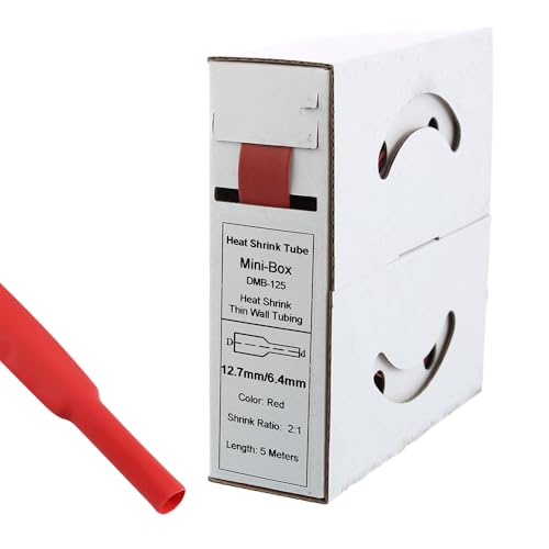 Offgridtec 5m Schrumpfschlauch mit Kleber 12,7mm > 6,4mm Schrumpfrate, Dual-Wand, Halogenfrei, Flammhemmend, Wasserdichte Kabelisolierung, Leicht zu Schneiden, Inklusive Spenderbox, rot von Offgridtec