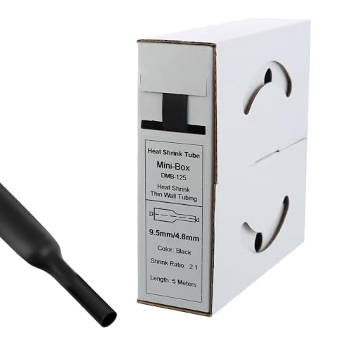 Offgridtec 5m Schrumpfschlauch mit Kleber 9,5mm > 4,8mm Schrumpfrate, Dual-Wand, Halogenfrei, Flammhemmend, Wasserdichte Kabelisolierung, Leicht zu Schneiden, Inklusive Spenderbox, Schwarz von Offgridtec