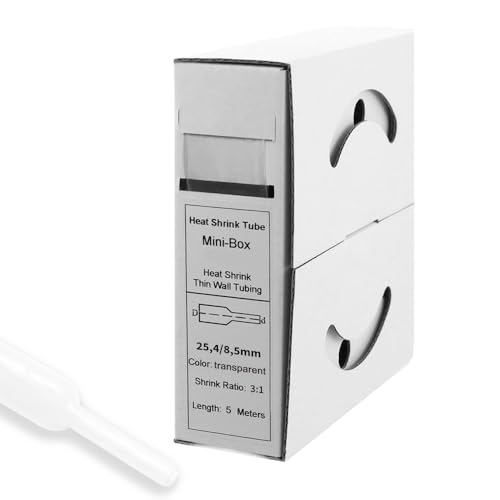 Offgridtec 5m Schrumpfschlauch mit Kleber 24 mm > 8 mm, 3:1 Schrumpfrate, Dual-Wand, Halogenfrei, Flammhemmend, Wasserdichte Kabelisolierung, Leicht zu Schneiden, Inklusive Spenderbox, Transparent von Offgridtec