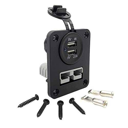 Offgridtec 90A Dual SB50 Anderson Flush-Mount-Rahmen + 2 USB-Ladeports, IP65 wasserbeständig, Hochwertiger Kunststoff, 12V-24V DC Anderson-Steckermontage für Wohnmobile, Boote & Solarsysteme, Schwarz von Offgridtec