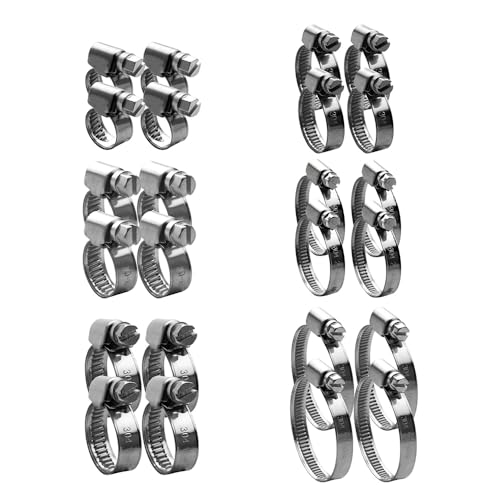 Offgridtec V2A Edelstahl-Schlauchschellen Set, gemischte Größen 8–50mm, DIN 3017 zertifiziert, 9mm Bandbreite, korrosionsbeständige und auslaufsichere Schellen für sicheren Rohrbefestigung (24 Stück) von Offgridtec