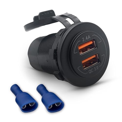 Offgridtec 33W Auto-USB-Steckdose mit Klappdeckel (12V/24V), Dual USB-A (5V 4.8A Typ-A + QC 3.0) - IP65 wasserdichter Panel-Montage-Ladegerät für Auto, Wohnmobil, Boot, Lkw, langlebiges ABS-Kunststoff von Offgridtec