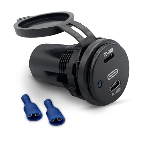 Offgridtec 120W Auto-USB-Steckdose mit Klappdeckel (12V/24V) - Duale USB-C-Ports (5-20V, 4.8A PD Schnellladung, je 60W) - IP65 wasserdichter, für Auto, Wohnmobil, Boot, Lkw, langlebiges ABS-Kunststoff von Offgridtec