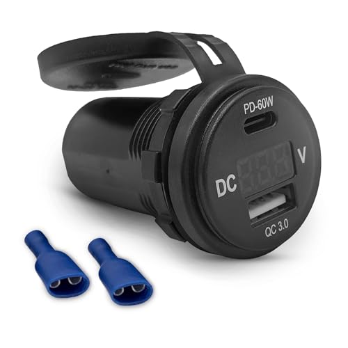 Offgridtec 96W Steckdose mit Spannungsanzeige (12V/24V) - PD Schnellladung: USB-A Anschluss (36W Max) + USB-C Anschluss (60W Max) - IP65 wasserdichter Dual-Ladegerät für Auto, Wohnmobil, Boot von Offgridtec