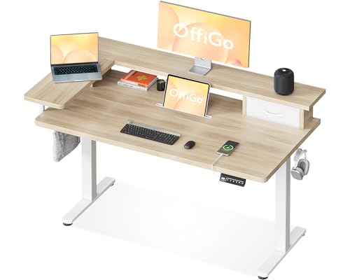 OffiGo 125cm Schreibtisch Höhenverstellbarer mit L-förmigem Monitorfuß, Elektrisch höhenverstellbarer Tisch mit 6 Tasten und USB-Anschlüssen, Beige OffiGo 125cm Schreibtisch Höhenverstellbarer mit L-förmigem Monitorfuß, Elektrisch höhenverstellbarer Tisch mit 6 Tasten und USB-Anschlüssen, Beige von OffiGo