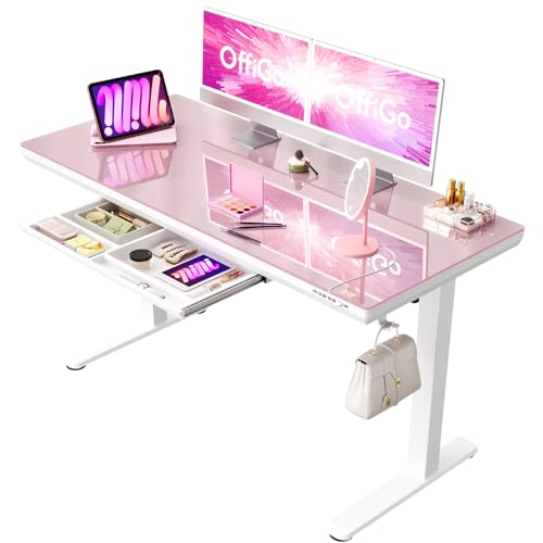 OffiGo Glas 5-Tasten-USB-Basis Höhenverstellbarer Schreibtisch 120 * 60 rosa + weißes Stahlgestell mit Beinen Sterne und Rautenmuster Sticker OffiGo Glas 5-Tasten-USB-Basis Höhenverstellbarer Schreibtisch 120 * 60 rosa + weißes Stahlgestell mit Beinen Sterne und Rautenmuster Sticker von OffiGo
