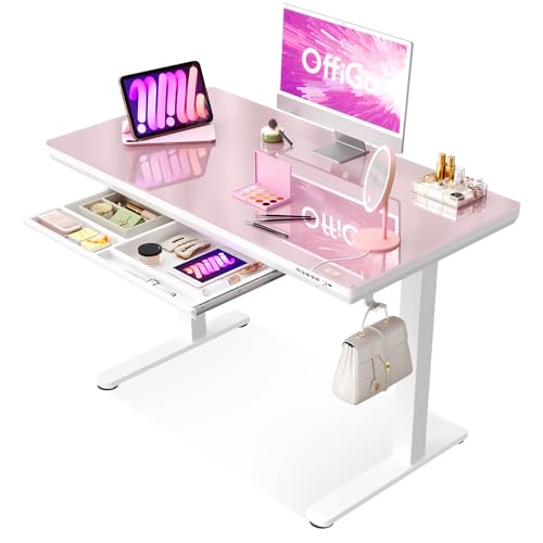 OffiGo Glas 5-Tasten-USB-Basis-Höhenverstellbarer Schreibtisch 140 * 60 rosa + weißes Stahlgestell mit Beinen Sterne und Rautenmuster Aufkleber OffiGo Glas 5-Tasten-USB-Basis-Höhenverstellbarer Schreibtisch 140 * 60 rosa + weißes Stahlgestell mit Beinen Sterne und Rautenmuster Aufkleber von OffiGo