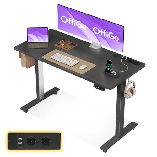 OffiGo Höhenverstellbarer Schreibtisch, 120cm Schreibtisch Höhenverstellbar Elektrisch mit USB, Standing Desk mit 2 Memory Funktion, Elektrischer Tisch für Büro, Zuhause, Schwarz von OffiGo