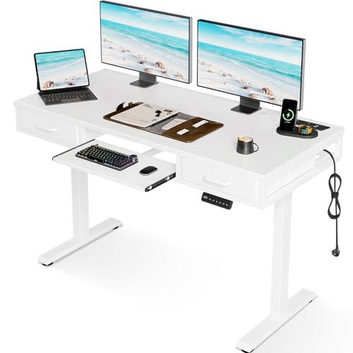 OffiGo USB 3-Panel Höhenverstellbarer Schreibtisch 180cm weiß Weide + weißes Stahlgestell von OffiGo