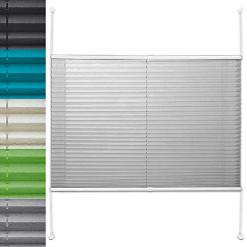 Office Marshal Plissee Rollo/Jalousie | Sichtschutz ohne Bohren, Klemmfix | Faltstore in moderner Crushed Optik | Hellgrau | Größe wählbar (100 cm Länge x 120 cm Breite) von OfficeMarshal