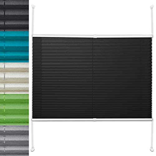 Office Marshal Plissee Rollo/Jalousie | Sichtschutz ohne Bohren, Klemmfix | Faltstore in moderner Crushed Optik | Schwarz | Größe wählbar (100 cm Länge x 120 cm Breite) von OfficeMarshal