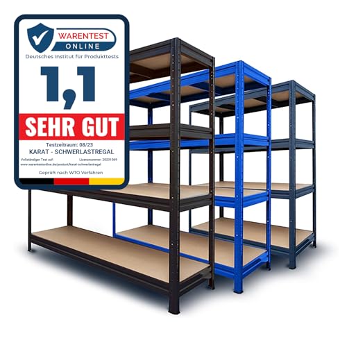 Schwerlastregal extra breit - TÜV-geprüft - XXL Breite 200 cm - Metallregal mit 1200 kg Gesamttraglast - Steckregal für Garage, Keller, Werkstatt - 2 Breiten & 3 Farben (blau, 177x200x60 cm) von Office Marshal