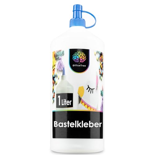 OfficeTree 1 Liter Flüssigkleber Bastelkleber Lösungsmittelfrei - Bastelleim Kleber für Kinder geeignet - Transparent Trocknend für Große und Kleine Projekte - Bastelkleber Kinder - Kleber Basteln von OfficeTree