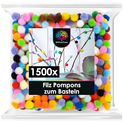 OfficeTree 1500 Bunte Pompons zum Basteln 10mm - Filzkugeln Bunt Klein - Mini Pompons Bunt - Pompoms zum Basteln für Kinder und Erwachsene - Dekorieren Verzieren Nähen DIY von OfficeTree