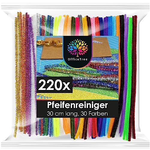 OfficeTree 220 Pfeifenputzer Bunt zum Basteln - 30 Farben inklusive Glitzerdraht - Chenilledraht 30cm - Pfeifenreiniger Bunt zum Basteln - Pipe Cleaner für DIY Projekte von OfficeTree