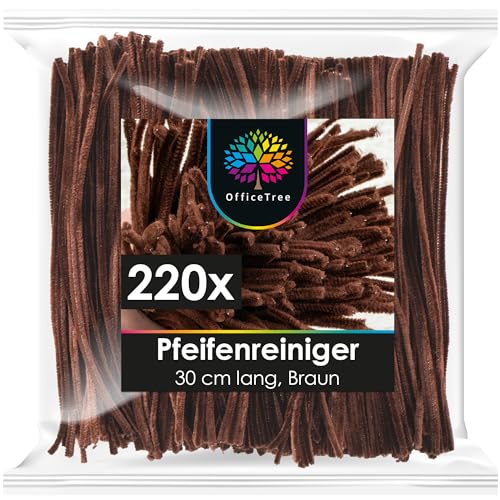 OfficeTree 220 x Pfeifenreiniger Braun - 30 cm - Chenilledraht Braun - Braune Pfeifenreiniger zum Basteln - Pfeiffenputzerdraht flexibel und formstabil - Biegeplüsch von OfficeTree