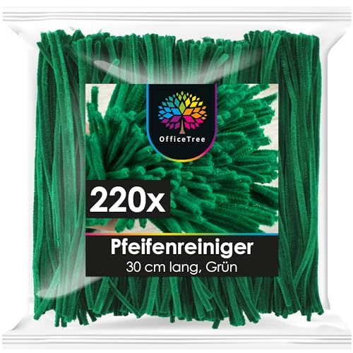 OfficeTree 220 x Pfeifenreiniger Grün zum basteln - 30 cm - Pfeifenputzer Grün - Grüne Pfeifenreiniger flexibel und formstabil - Grüne Pfeifenputzer zum basteln - Chenilledraht - Biegeplüsch von OfficeTree