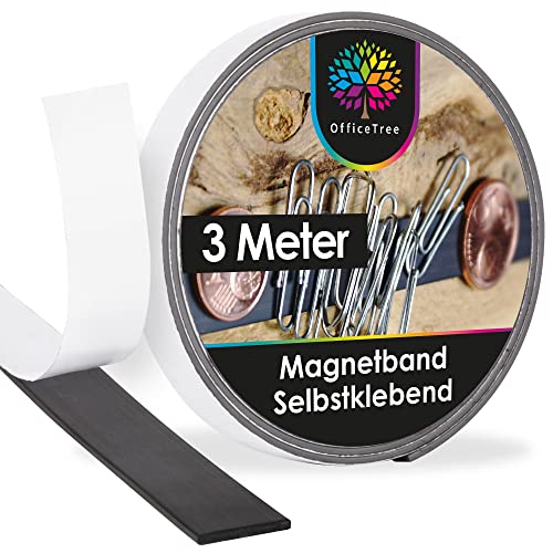 OfficeTree 3 Meter Magnetband Selbstklebend Stark - Selbstklebende Magnetstreifen zum Kleben - Klebeband Magnet - Magnetklebeband für Fliegengitter & Hörfiguren & Saugroboter von OfficeTree