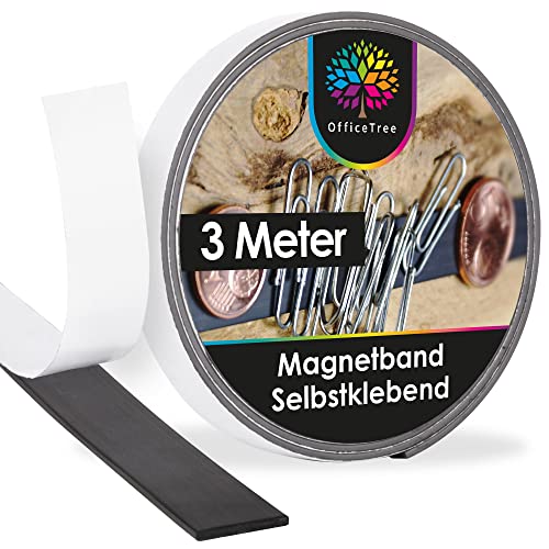 OfficeTree 3 Meter Magnetband Selbstklebend Stark - Selbstklebende Magnetstreifen zum Kleben - Klebeband Magnet - Magnetklebeband für Fliegengitter & Hörfiguren von OfficeTree
