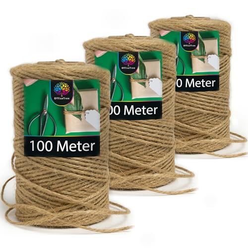 OfficeTree 300m Jutegarn 2mm - Bastelschnur - Kordel Natur - Paketschnur Naturfaser - Juteschnur - Juteband für Gartenbedarf zum Geschenk verpacken Dekoration - Jute Schnur basteln - Jute Twine von OfficeTree