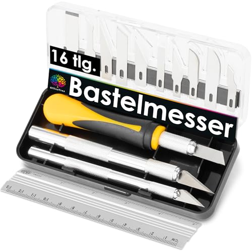 OfficeTree 3x Bastelmesser Skalpell Set 16 tlg. Bastel Zubehör mit 3 verschiedenen Messern und 13 Ersatzklingen - Cuttermesser Basteln als Bastelwerkzeug von OfficeTree