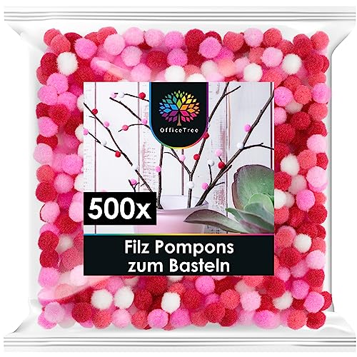 OfficeTree 500 Mini Pompons zum Basteln Rosa 10mm - Filzkugeln Rosa - Pompoms Mini Basteln - Pompoms zum Basteln Rosa für Kinder und Erwachsene - Dekorieren Verzieren Nähen DIY von OfficeTree