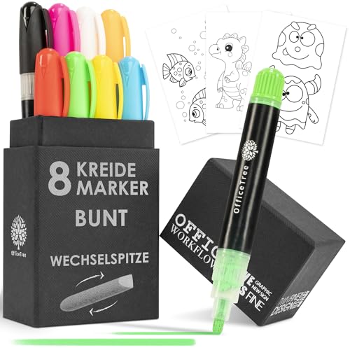 OfficeTree 8x Kreidemarker Bunt - 1mm bis 6mm wechselbare Spitzen - Fenstermalstifte abwaschbar - Kreidestifte für Tafel abwaschbar - Kreide Fenster Stifte - Kreidestift - Fensterstifte abwaschbar von OfficeTree