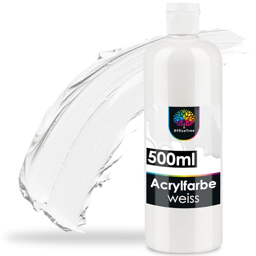 OfficeTree Acrylfarbe Weiß 500ml - Acrylfarbe Wasserbasis Weiß - White Acrylic Paint für Acrylmalerei, Hobbykünstler - Weiße Acrylfarbe Ideal zum Mischen von OfficeTree