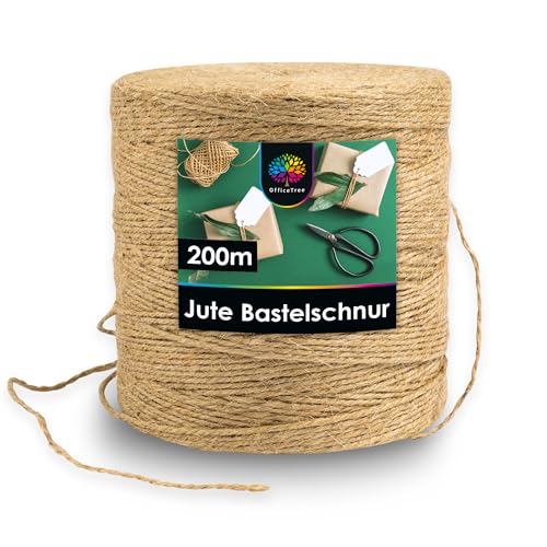 OfficeTree 200m Jutegarn 2mm - Bastelschnur - Kordel Natur - Paketschnur Naturfaser - Juteschnur - Juteband für Gartenbedarf zum Geschenk verpacken Dekoration - Jute Schnur basteln - Jute Twine von OfficeTree