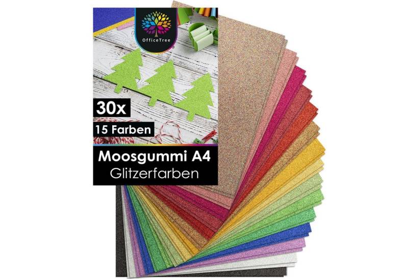 OfficeTree Moosgummi OfficeTree 30 Bögen Glitzer Moosgummi 2mm - 15 Farben - Moosgummi von OfficeTree