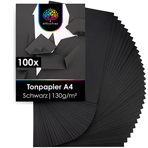 OfficeTree 100 x Tonpapier Schwarz A4 130g - Bastelpapier - Tonzeichenpapier zum Basteln & Malen & Drucken von OfficeTree