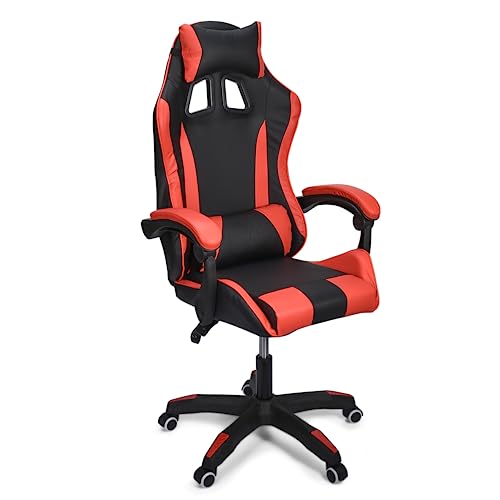 Office World Gaming Stuhl - Ergonomischer Bürostuhl mit verstellbaren Armlehnen, Rückenlehne und Kopfstütze für PC-Spieler - Schwarz/Rot von OfficeWorld Range
