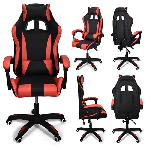 Office World Gaming Chair_Black & Red – Ergonomischer PC-Stuhl mit Verstellbarer Rückenlehne, Armlehnen & Kopfstütze – Komfortabler Bürostuhl für Gamer – Stabil, Verstellbar & Stylisch von OfficeWorld Range