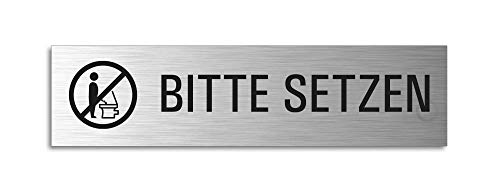 Schild Bitte setzen 160x40 mm Türschild aus Aluminium Edelstahl-Optik vollflächig selbstklebend 27066-S von OFFORM DESIGN