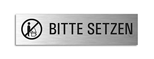 Schild Bitte setzen 160x40 mm Aluminiumschild Edelstahl-Optik vollflächig selbstklebend Nr.27066-S von OFFORM DESIGN