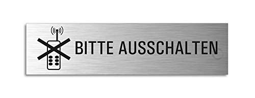 Türschild Handy ausschalten Aluminiumschild Edelstahl-Optik 160 x 40 mm selbstklebend von OFFORM DESIGN
