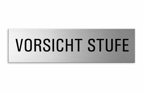 Türschild Vorsicht Stufe Schild Aluminium Edelstahl-Optik 150 x 40 mm selbstklebend von OFFORM DESIGN
